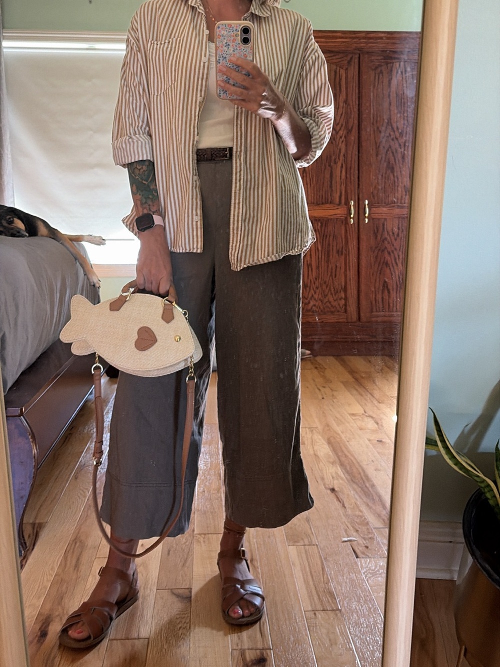 Splendid Olive Tie-Waist High-Rise Wide Leg Pants, linen blend